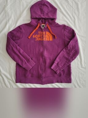 The North Face Purple Zip-Up Hoodie with Orange Logo